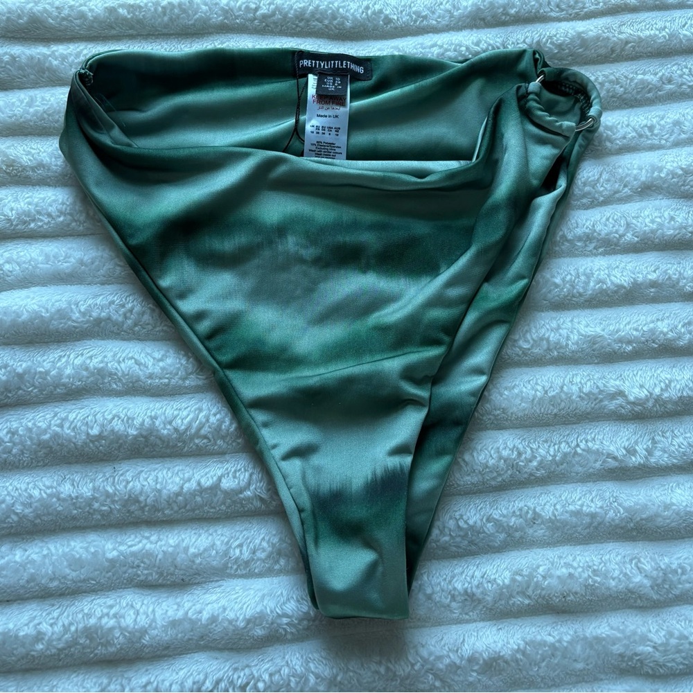 PrettyLittleThing Green Satin Bikini Bottoms